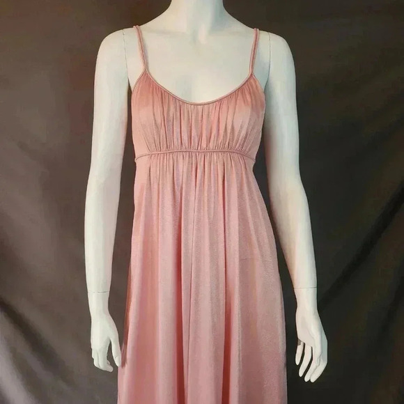 Vintage 70s Blush Pink Empire Waist Slip Nightgown Dress S - Picture 7 of 13